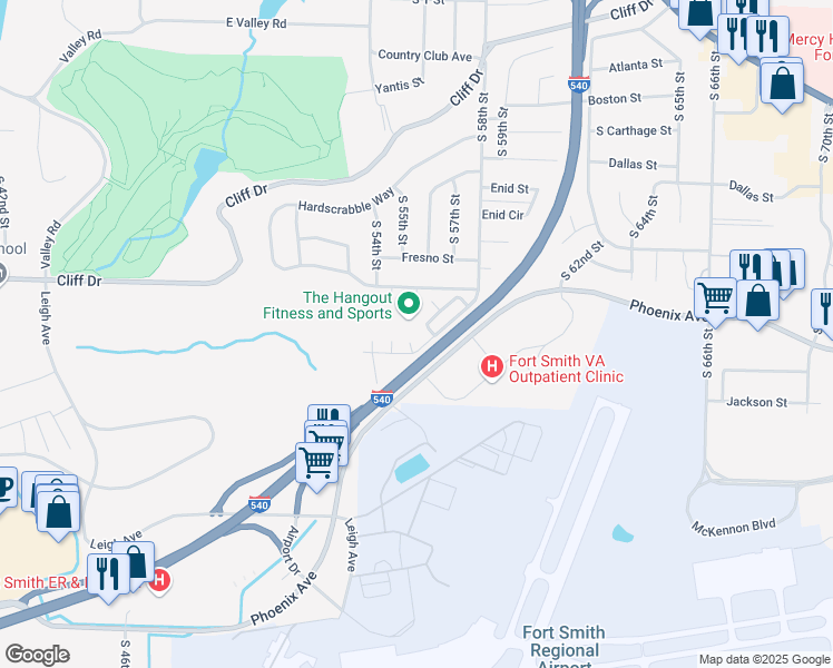 map of restaurants, bars, coffee shops, grocery stores, and more near 7 Cambridge Court in Fort Smith