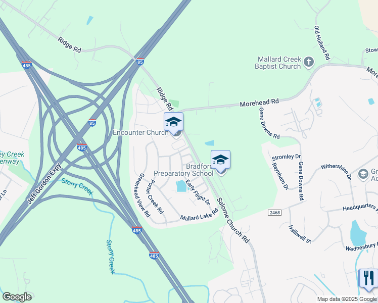 map of restaurants, bars, coffee shops, grocery stores, and more near 14039 Drake Watch Lane in Charlotte