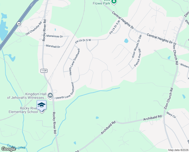 map of restaurants, bars, coffee shops, grocery stores, and more near 5233 Kindling Place Southwest in Concord