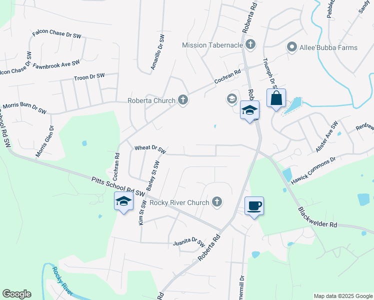map of restaurants, bars, coffee shops, grocery stores, and more near 4338 Fescue Place Southwest in Concord