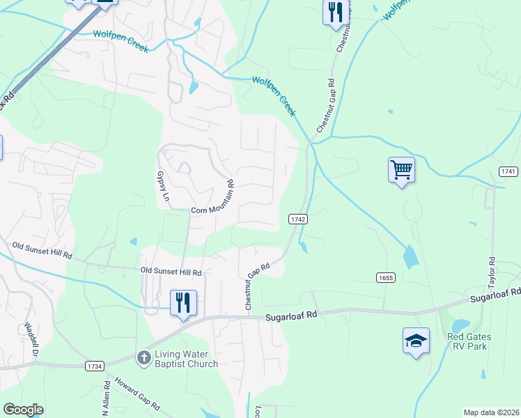 map of restaurants, bars, coffee shops, grocery stores, and more near 76 Chestnut Ln in Hendersonville