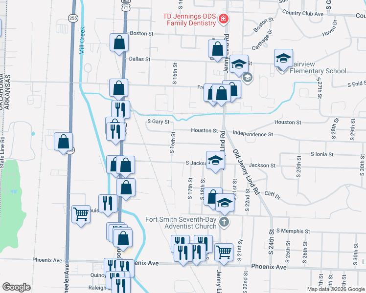map of restaurants, bars, coffee shops, grocery stores, and more near 1616 Independence Street in Fort Smith
