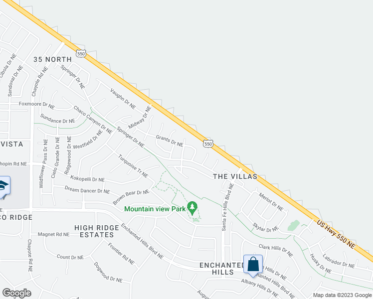 map of restaurants, bars, coffee shops, grocery stores, and more near 5220 Hobbs Drive Northeast in Rio Rancho