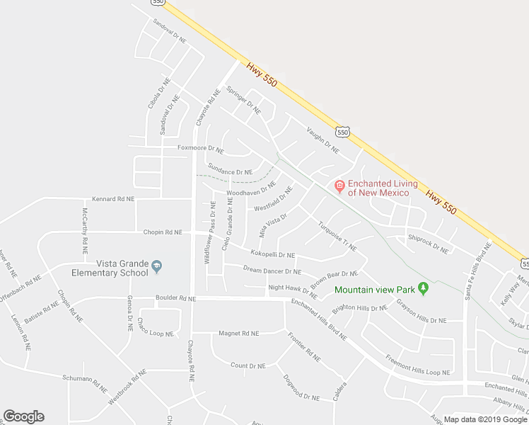 map of restaurants, bars, coffee shops, grocery stores, and more near 5032 Westfield Drive Northeast in Rio Rancho