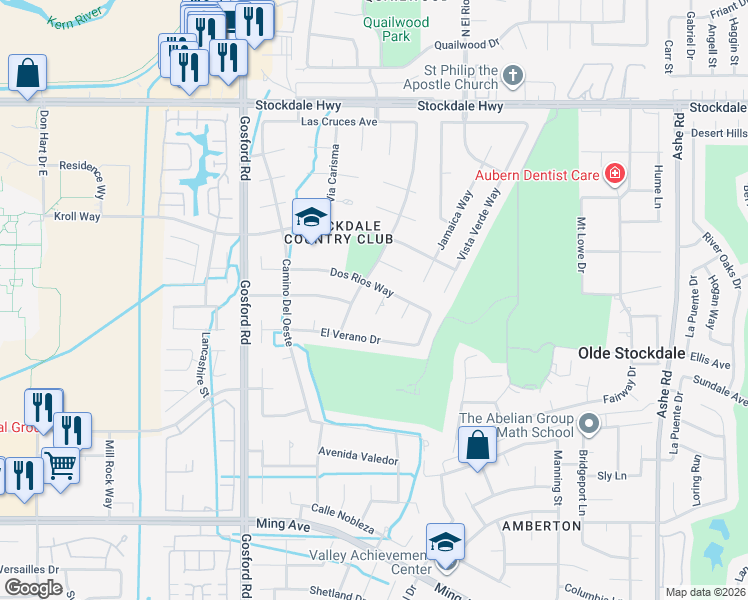map of restaurants, bars, coffee shops, grocery stores, and more near 805 Ferdinand Court in Bakersfield