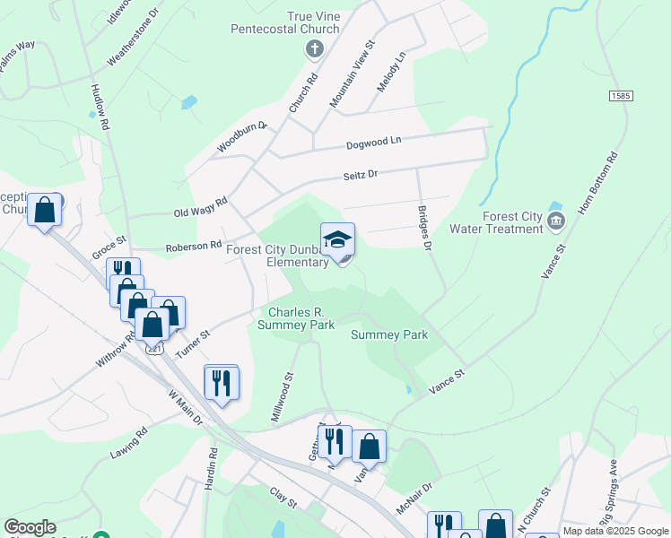 map of restaurants, bars, coffee shops, grocery stores, and more near 286 Learning Parkway in Forest City