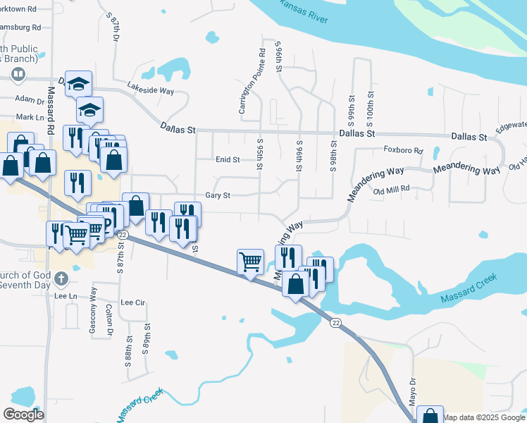 map of restaurants, bars, coffee shops, grocery stores, and more near 9505 South Houston Street in Fort Smith