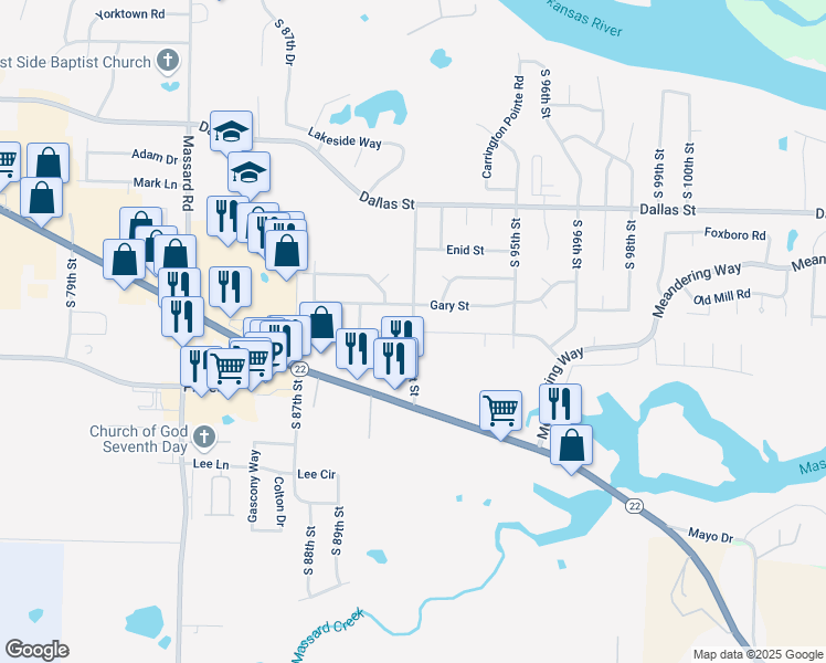 map of restaurants, bars, coffee shops, grocery stores, and more near 9016 South Houston Street in Fort Smith
