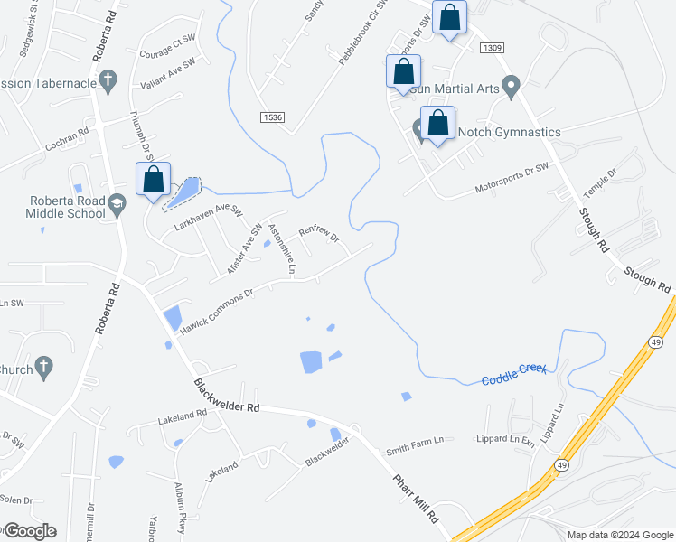 map of restaurants, bars, coffee shops, grocery stores, and more near 2990 Hawick Commons Drive in Concord