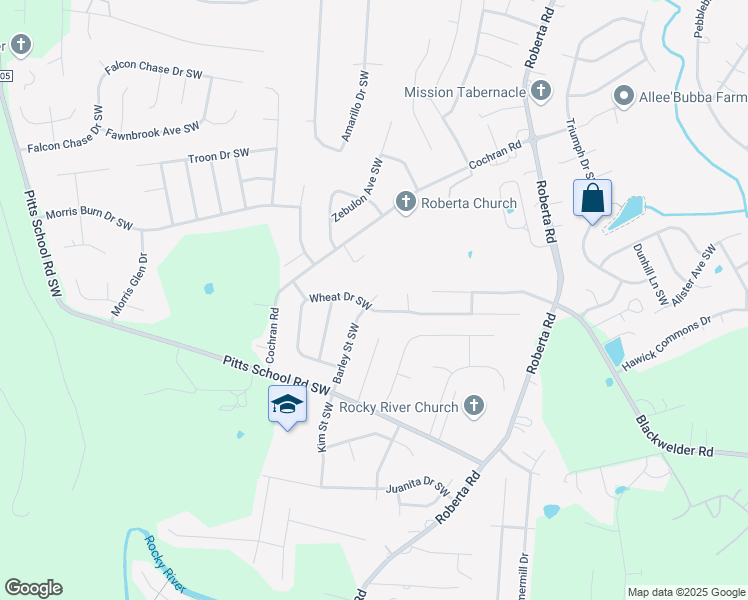 map of restaurants, bars, coffee shops, grocery stores, and more near 4244 Barley Place Southwest in Concord