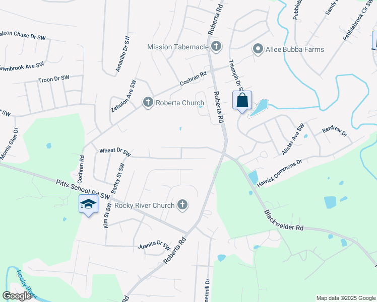 map of restaurants, bars, coffee shops, grocery stores, and more near 1061 Meadowbrook Lane Southwest in Concord