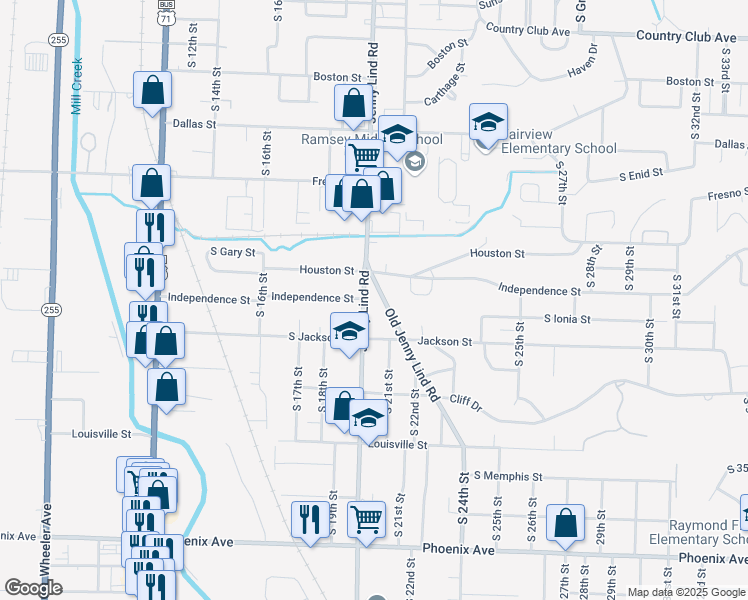 map of restaurants, bars, coffee shops, grocery stores, and more near 3721 Old Jenny Lind Road in Fort Smith