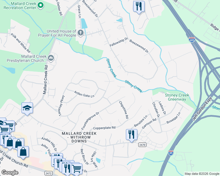 map of restaurants, bars, coffee shops, grocery stores, and more near 10319 Tavernay Parkway in Charlotte