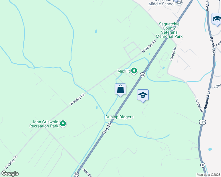 map of restaurants, bars, coffee shops, grocery stores, and more near 88 Clover Dale Road North in Dunlap