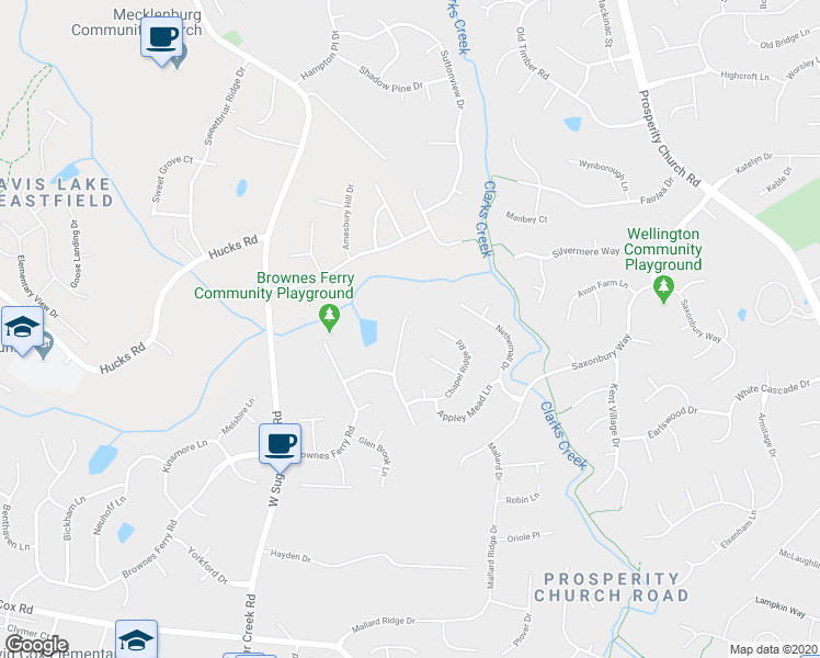 map of restaurants, bars, coffee shops, grocery stores, and more near 3221 Brownes Creek Road in Charlotte