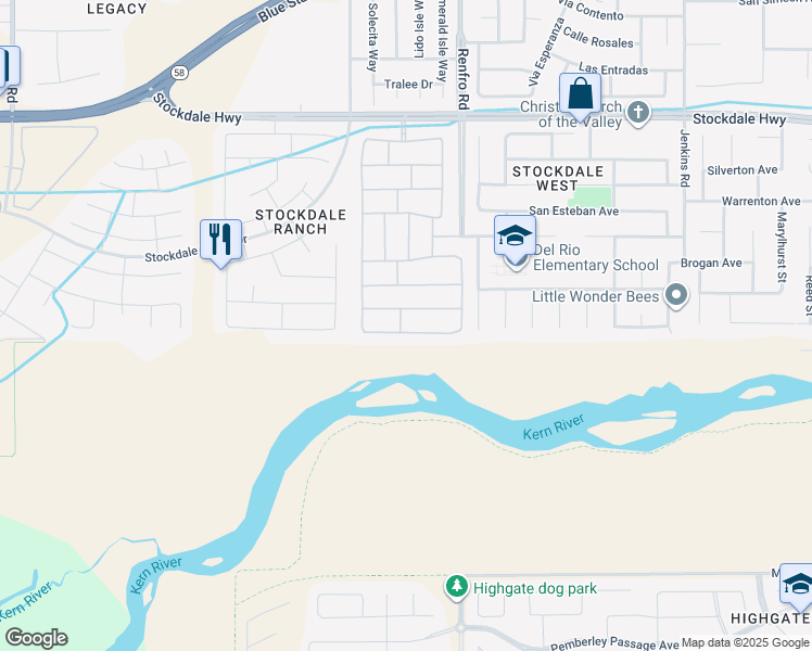 map of restaurants, bars, coffee shops, grocery stores, and more near 14700 Yellow Lupine Drive in Bakersfield