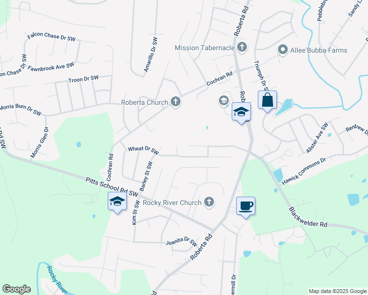 map of restaurants, bars, coffee shops, grocery stores, and more near 4338 Fescue Place Southwest in Concord