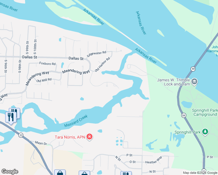 map of restaurants, bars, coffee shops, grocery stores, and more near 10934-11098 Hunters Point Rd in Fort Smith