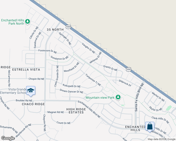 map of restaurants, bars, coffee shops, grocery stores, and more near 5056 Sanbusco Court Northeast in Rio Rancho