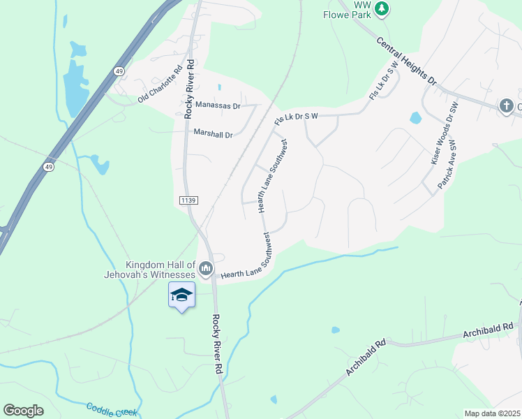 map of restaurants, bars, coffee shops, grocery stores, and more near 1141 Hearth Lane Southwest in Concord