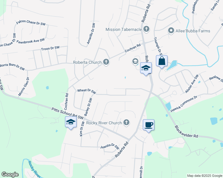 map of restaurants, bars, coffee shops, grocery stores, and more near 4338 Fescue Place Southwest in Concord