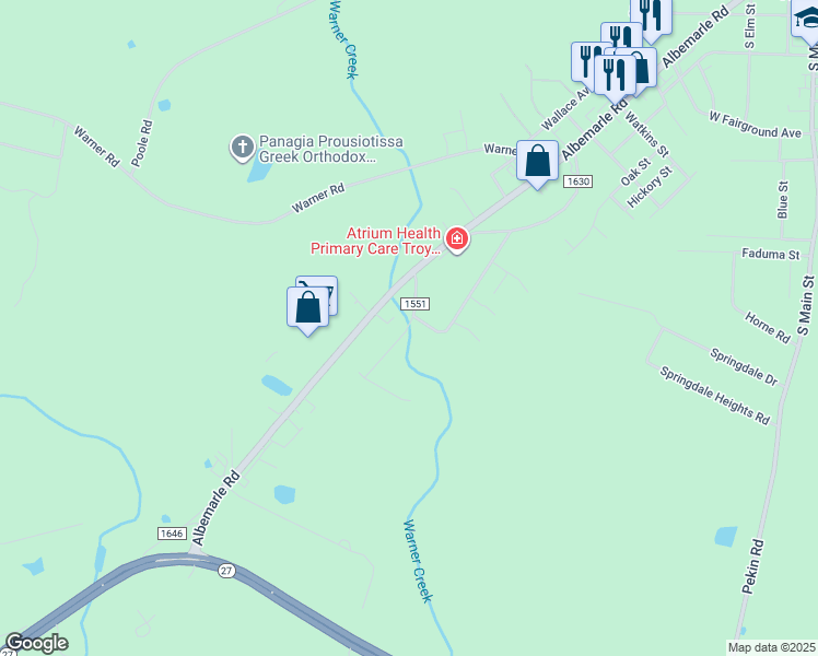 map of restaurants, bars, coffee shops, grocery stores, and more near 111 McIntyre Lane in Troy