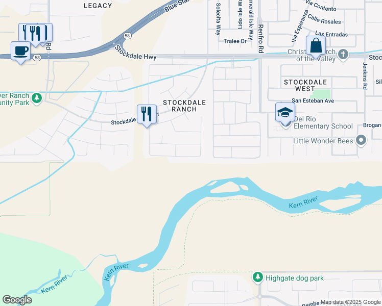 map of restaurants, bars, coffee shops, grocery stores, and more near 15000 Ella Jane Way in Bakersfield