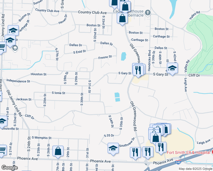 map of restaurants, bars, coffee shops, grocery stores, and more near 3709 South 32nd Street in Fort Smith