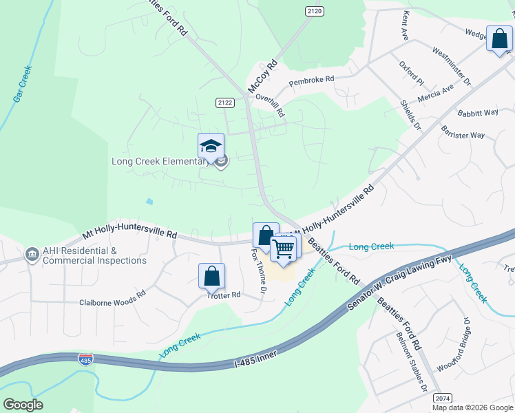 map of restaurants, bars, coffee shops, grocery stores, and more near 9000 Beatties Ford Road in Huntersville
