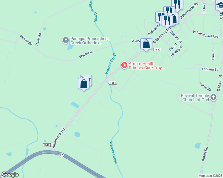 map of restaurants, bars, coffee shops, grocery stores, and more near 111 McIntyre Lane in Troy