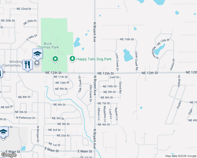 map of restaurants, bars, coffee shops, grocery stores, and more near 2112 Northeast 11th Street in Moore