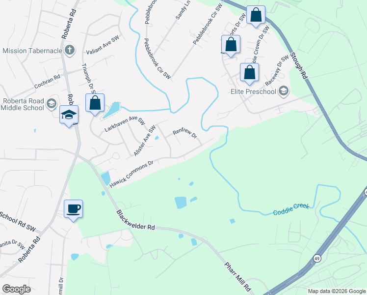 map of restaurants, bars, coffee shops, grocery stores, and more near 3039 Hawick Commons Drive in Concord