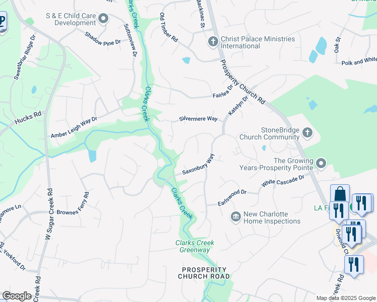 map of restaurants, bars, coffee shops, grocery stores, and more near 10041 Avon Farm Lane in Charlotte