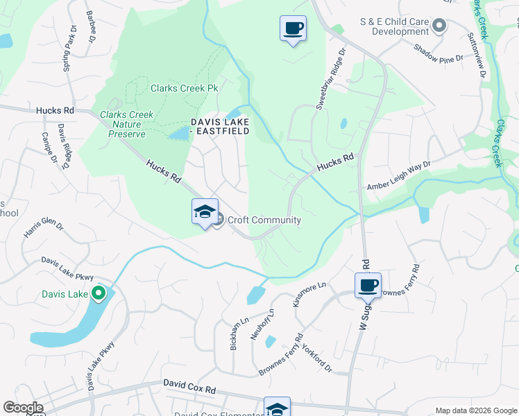 map of restaurants, bars, coffee shops, grocery stores, and more near 4800 Hucks Road in Charlotte