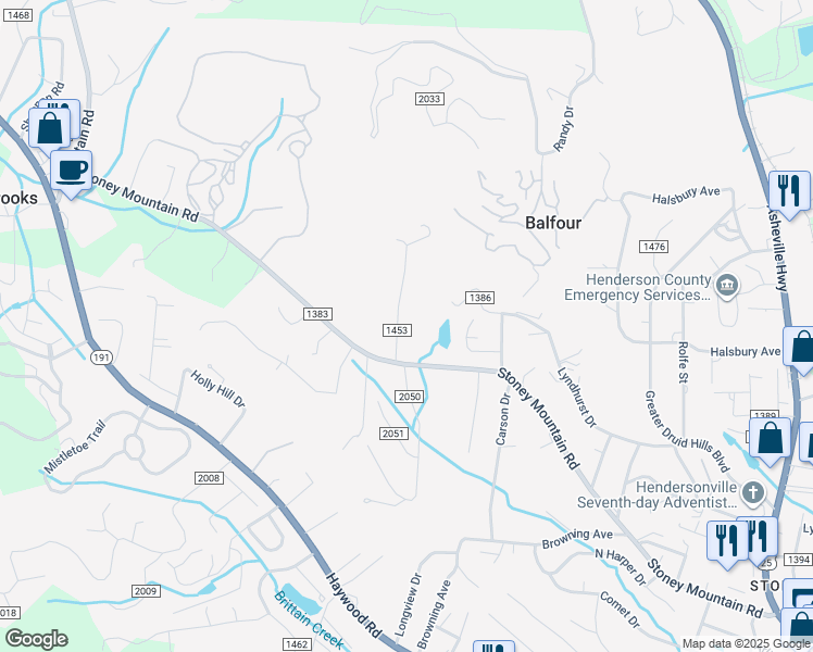 map of restaurants, bars, coffee shops, grocery stores, and more near 202 Ciccone Drive in Hendersonville