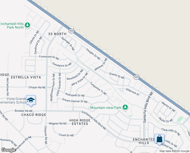 map of restaurants, bars, coffee shops, grocery stores, and more near 5052 Coyote Court Northeast in Rio Rancho