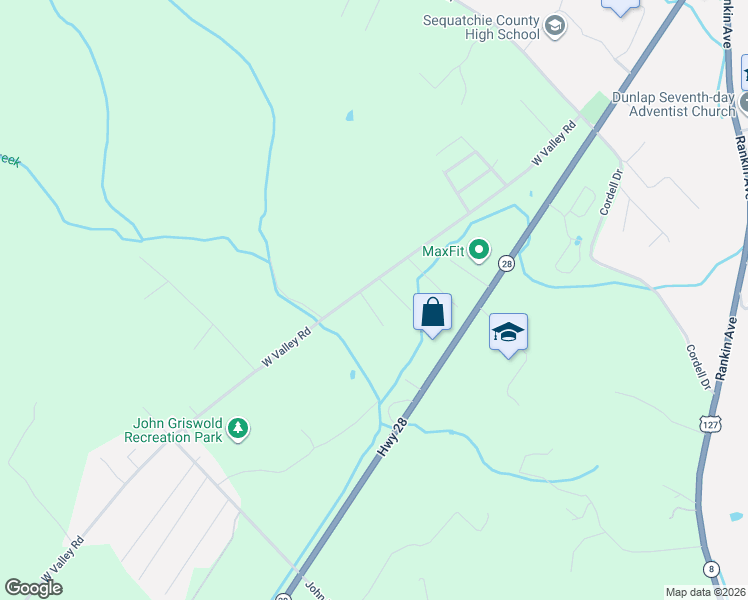 map of restaurants, bars, coffee shops, grocery stores, and more near 34 Clover Dale Road North in Dunlap