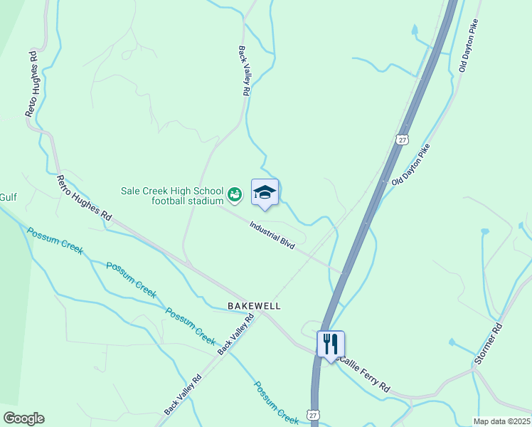 map of restaurants, bars, coffee shops, grocery stores, and more near 601 Industrial Boulevard in Sale Creek