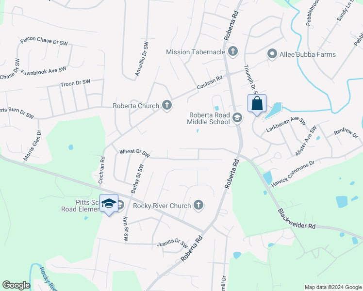 map of restaurants, bars, coffee shops, grocery stores, and more near 1104 Meadowbrook Lane Southwest in Concord