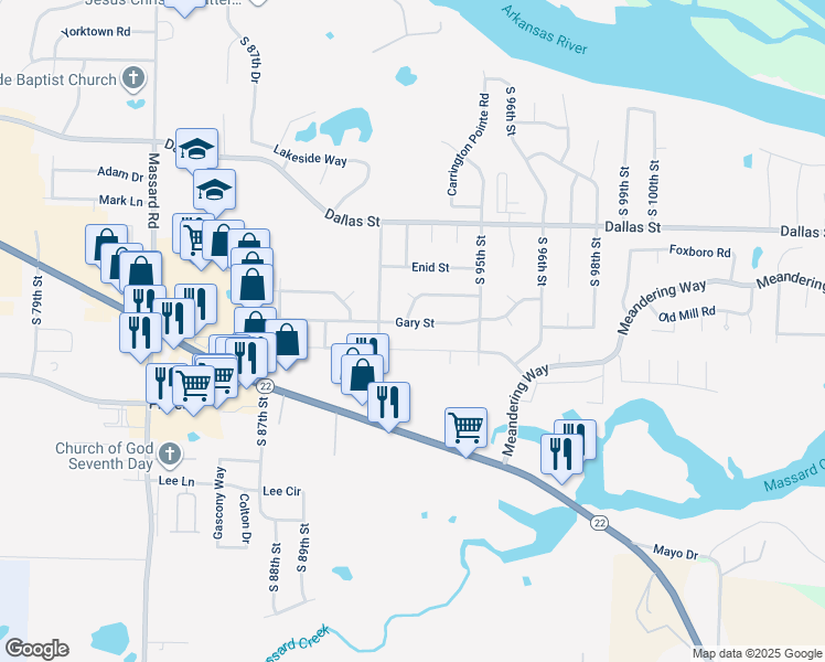 map of restaurants, bars, coffee shops, grocery stores, and more near 9204 Gary Street in Fort Smith