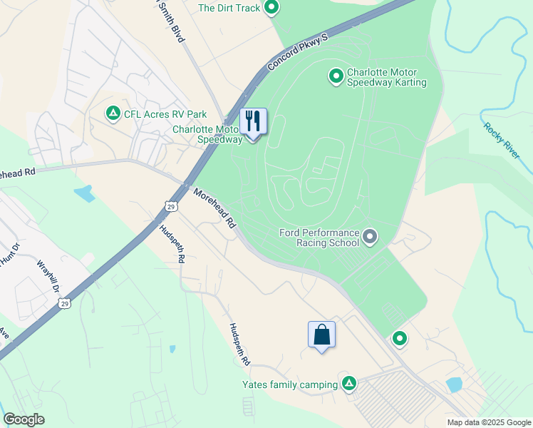 map of restaurants, bars, coffee shops, grocery stores, and more near 4741 Morehead Road in Concord
