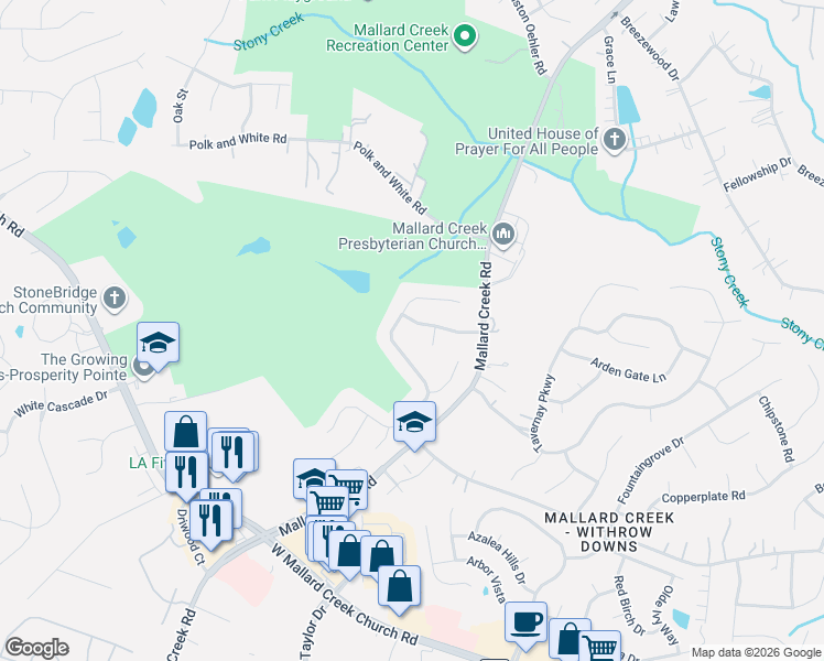map of restaurants, bars, coffee shops, grocery stores, and more near 2723 Sawgrass Ridge Place in Charlotte