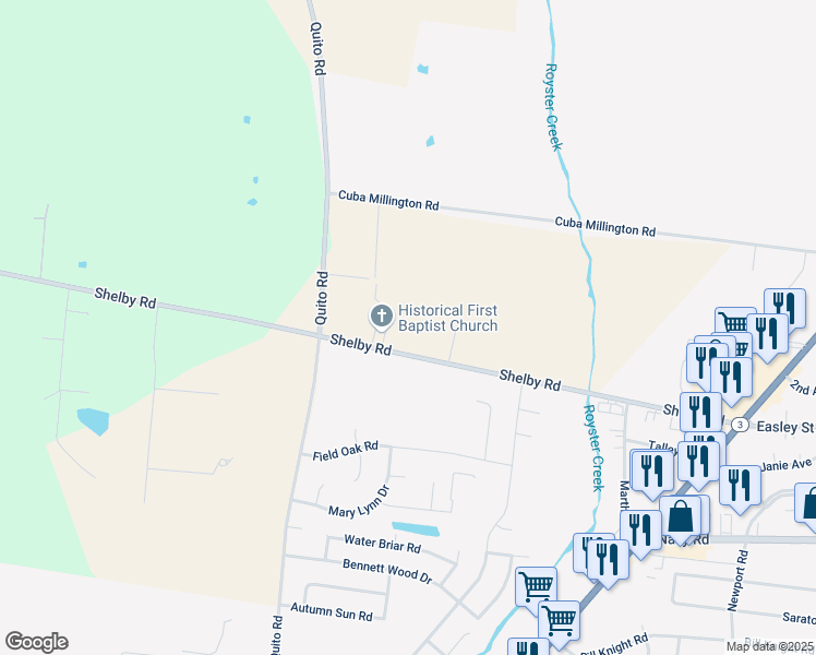 map of restaurants, bars, coffee shops, grocery stores, and more near 4332 Shelby Road in Millington
