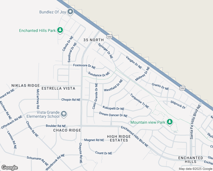 map of restaurants, bars, coffee shops, grocery stores, and more near 5032 Westfield Drive Northeast in Rio Rancho
