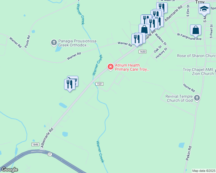 map of restaurants, bars, coffee shops, grocery stores, and more near 239 Oscar Road in Troy