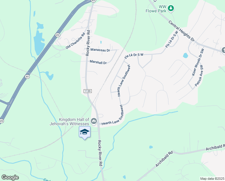 map of restaurants, bars, coffee shops, grocery stores, and more near 4503 Falls Lake Drive South West in Concord