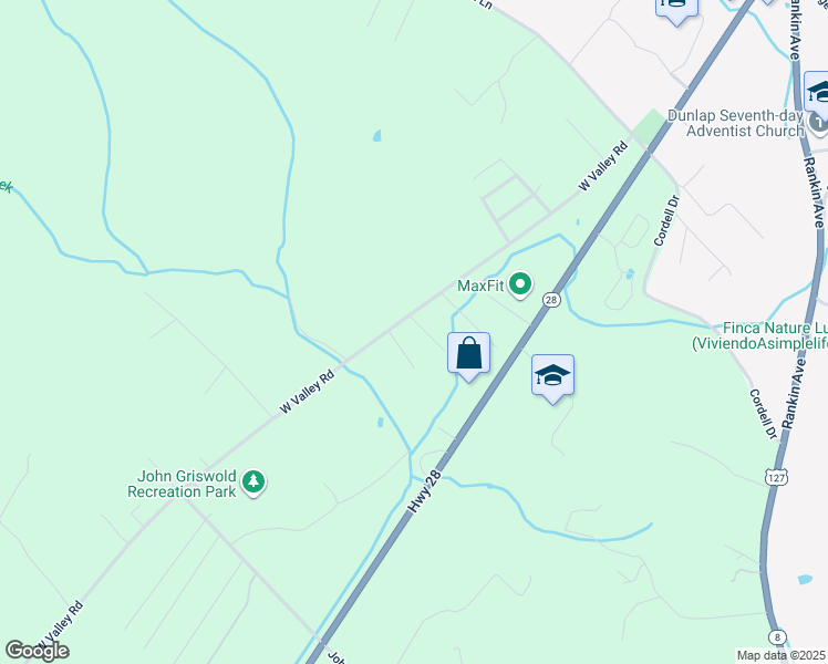 map of restaurants, bars, coffee shops, grocery stores, and more near 34 Clover Dale Road North in Dunlap