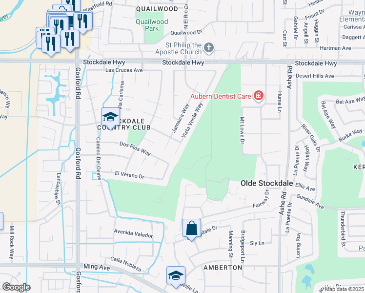 map of restaurants, bars, coffee shops, grocery stores, and more near 900 Vista Verde Way in Bakersfield