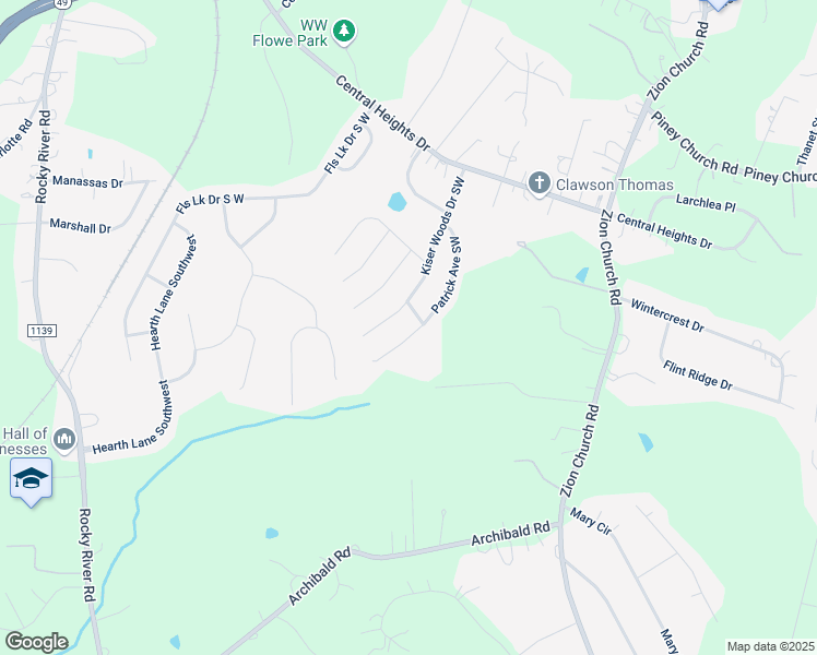 map of restaurants, bars, coffee shops, grocery stores, and more near 4275 Kiser Woods Drive Southwest in Concord