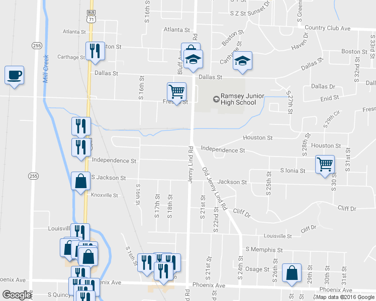 map of restaurants, bars, coffee shops, grocery stores, and more near 3631 Jenny Lind Road in Fort Smith